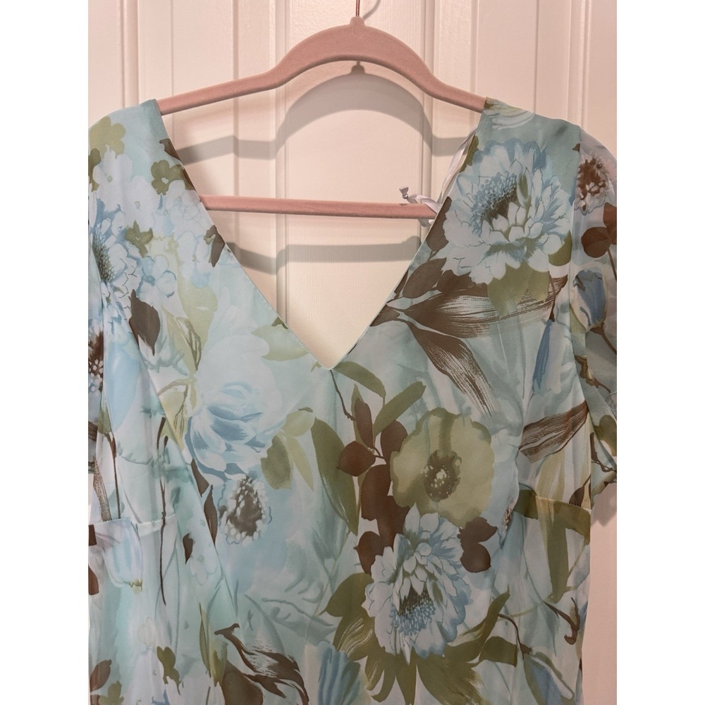 Y2K Fairy Dress Maxi Sage Green Floral Drop Waist Flowey Chiffon Ruffled 2X 22W - Picture 2 of 6